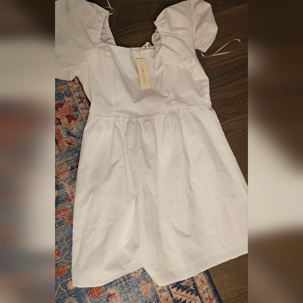 Copper Key NWT White Puff Sleeve Mini Dress SIZE L - Picture 2 of 2